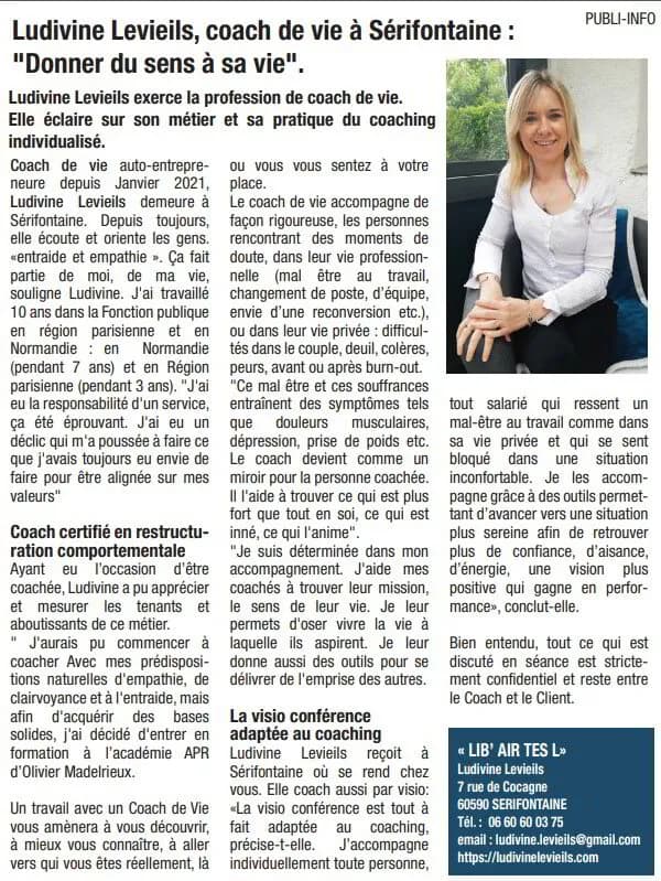 Article de presse — Ludivine Levieils, coach de vie à Sérifontaine